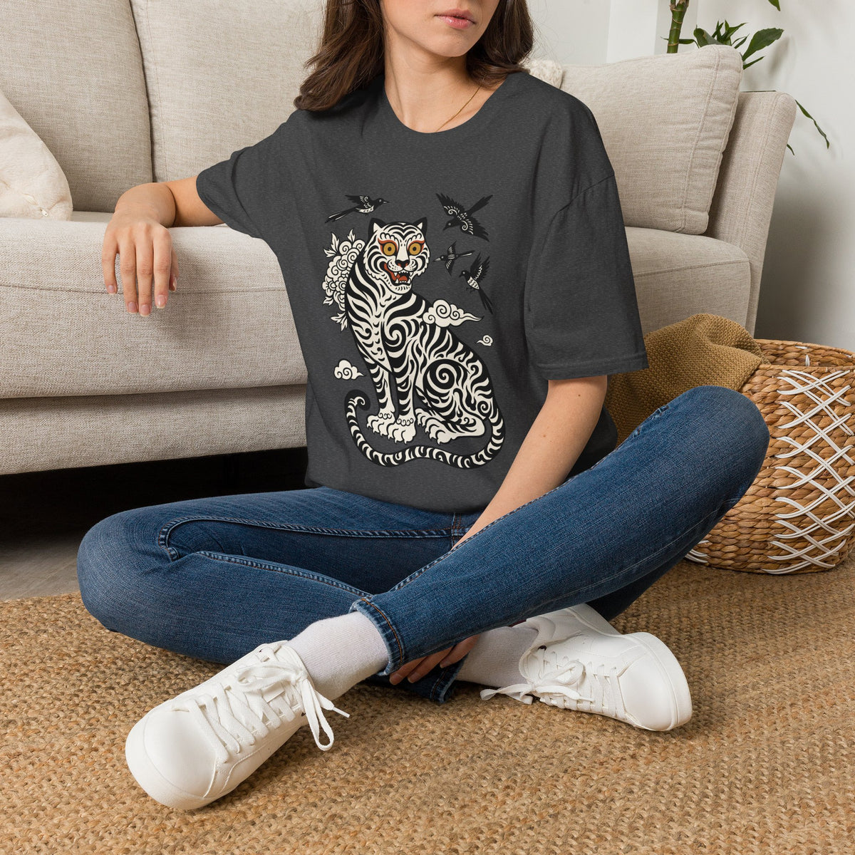 Tiger & Crows Graphic T-Shirt — Bold Japanese-Inspired Tattoo Style
