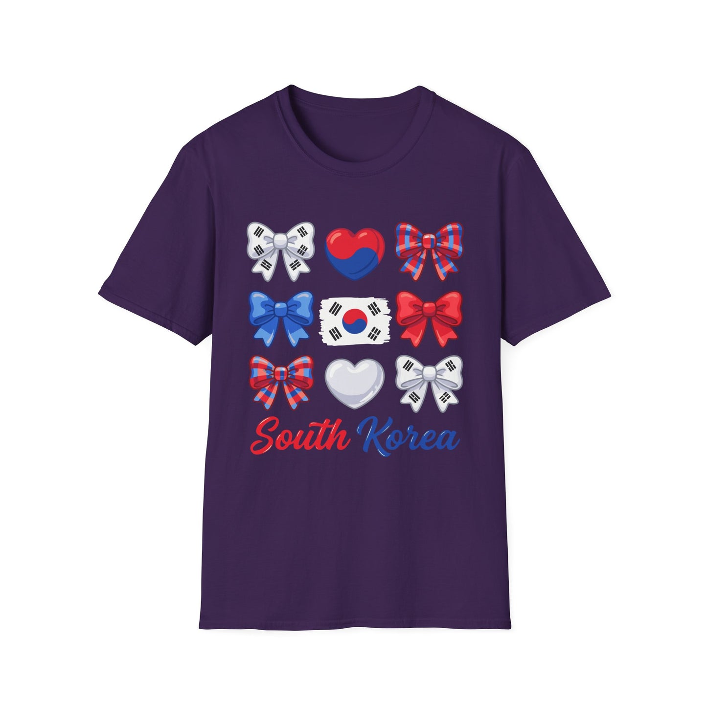 South Korea Bow Graphic T‑Shirt — Korean Flag Heart & Ribbon Design