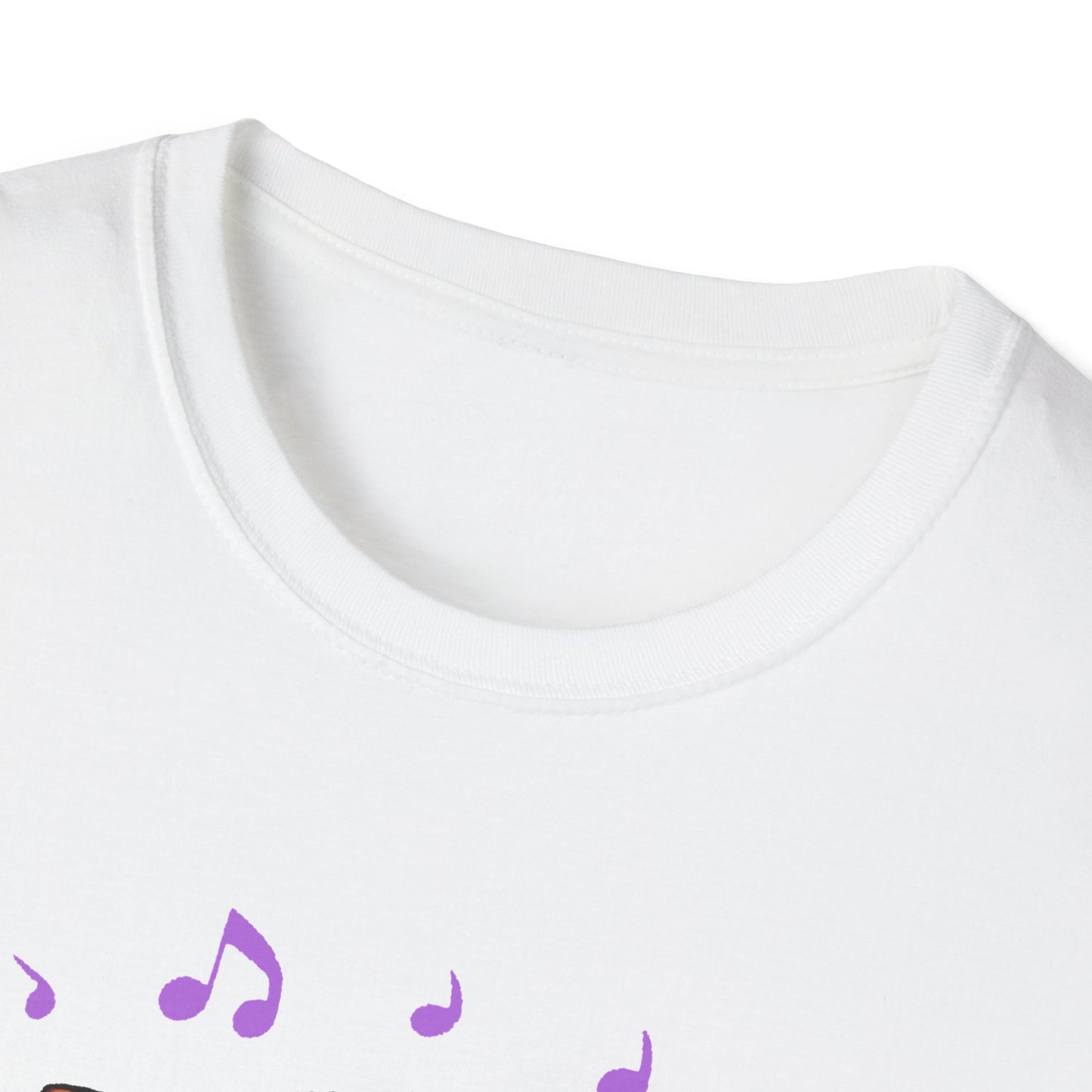 Cute Cat Music Lover T-Shirt - Unisex Softstyle Tee with Headphones and Musical Notes