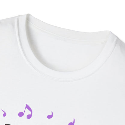 Cute Cat Music Lover T-Shirt - Unisex Softstyle Tee with Headphones and Musical Notes