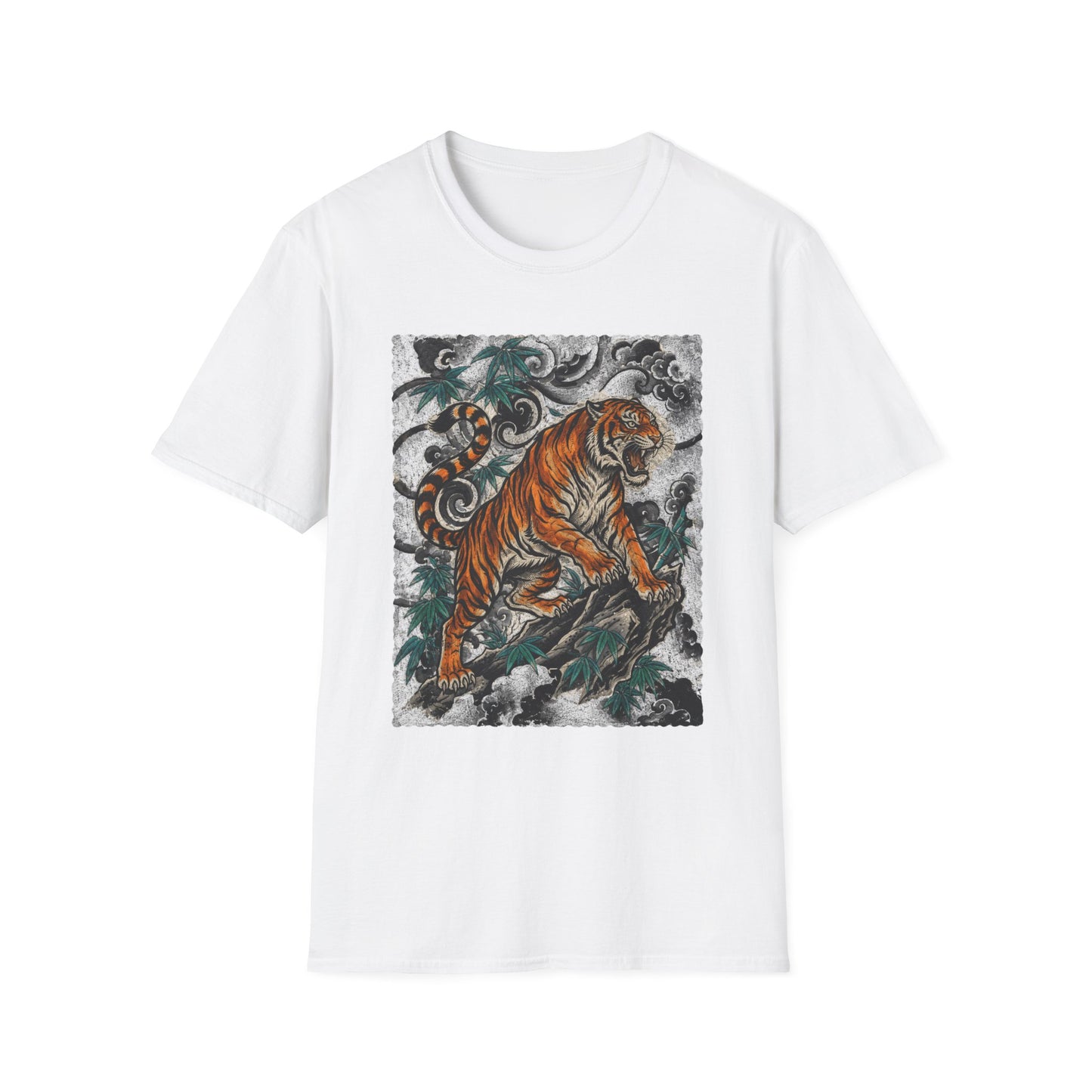 Tiger Tattoo Graphic T‑Shirt — Roaring Tiger Illustration Tee