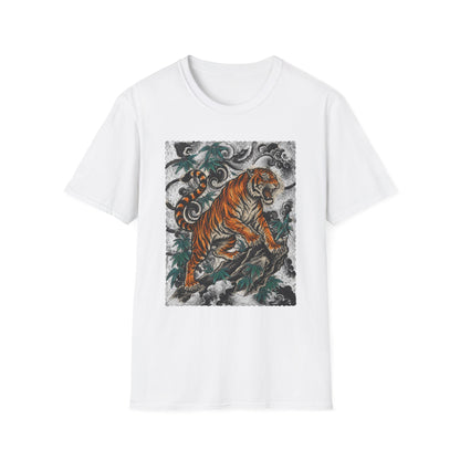 Tiger Tattoo Graphic T‑Shirt — Roaring Tiger Illustration Tee