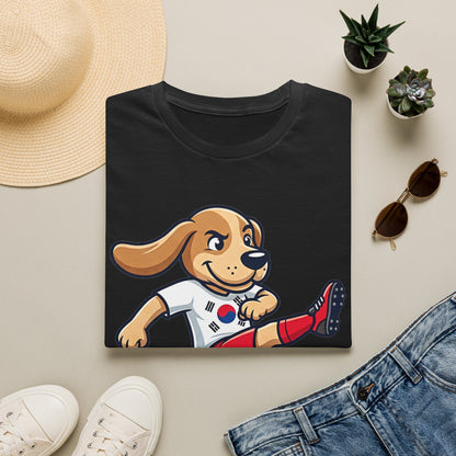 Kids’ Soccer Dog T-Shirt — Cute Cartoon Puppy Kicking Ball (Korean Flag Jersey)