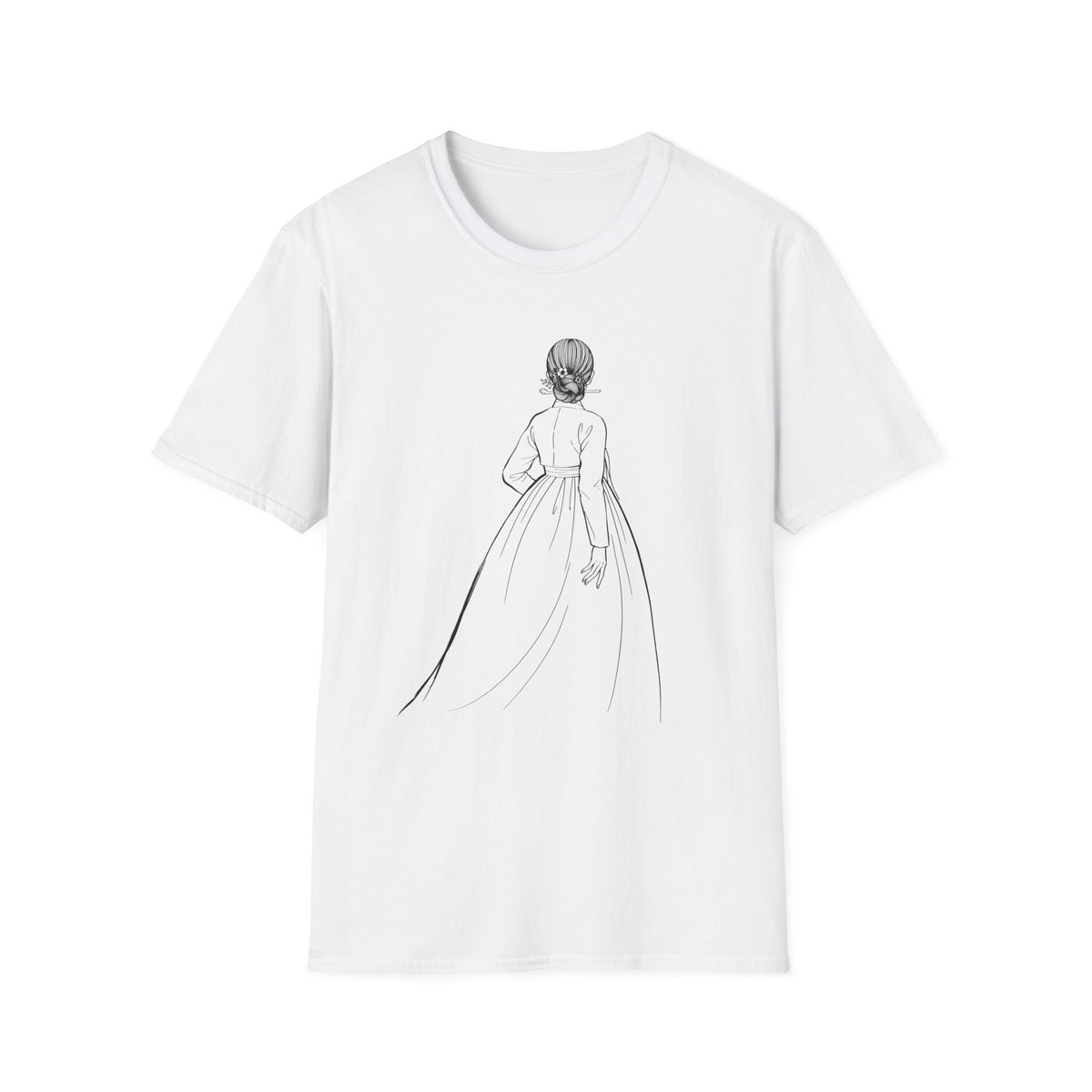 Sketch Back View Woman Tee — Minimalist Line Art T-Shirt
