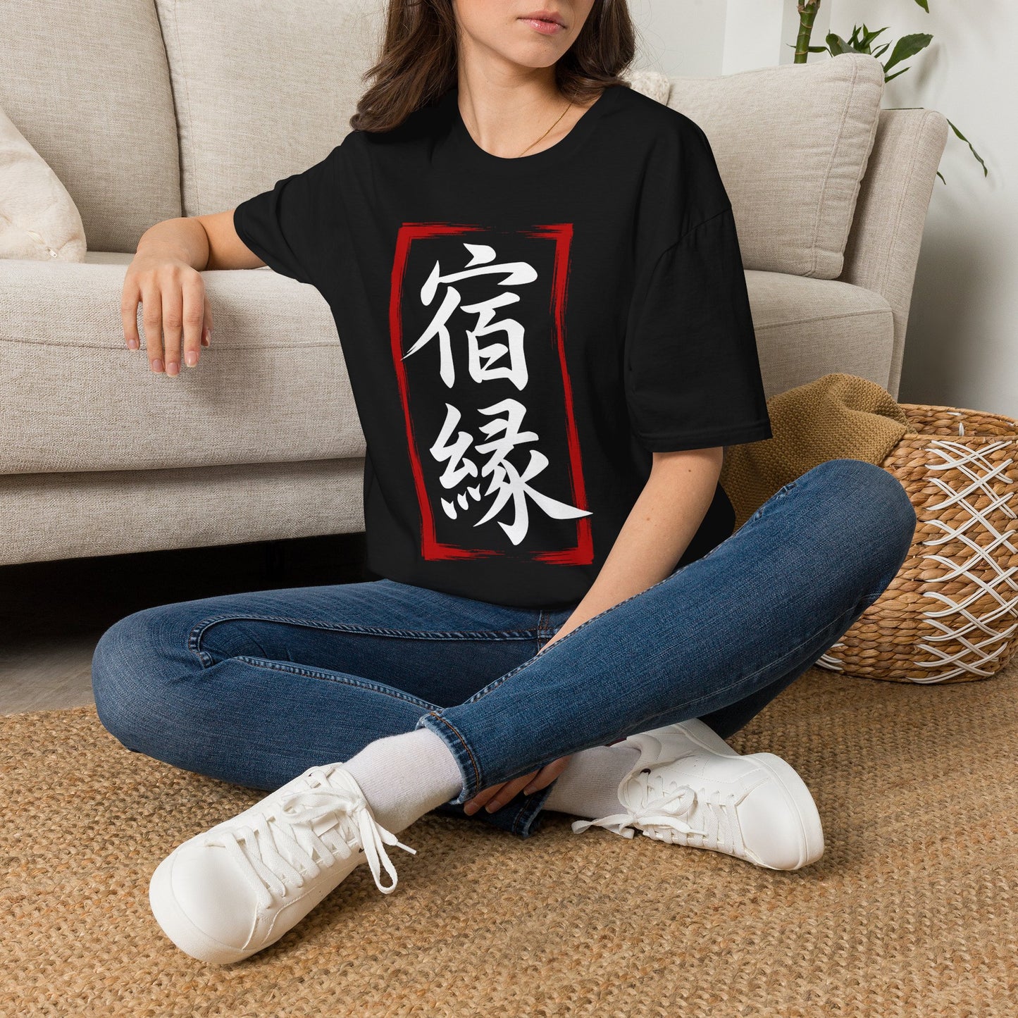 Kanji 'Fate' Graphic T-Shirt — Japanese 宿縁 Red Brushstroke Design