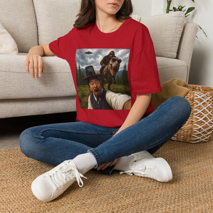 Funny Bigfoot Selfie T-Shirt — UFO, T-Rex & Sasquatch Wilderness Tee