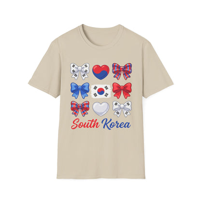 South Korea Bow Graphic T‑Shirt — Korean Flag Heart & Ribbon Design