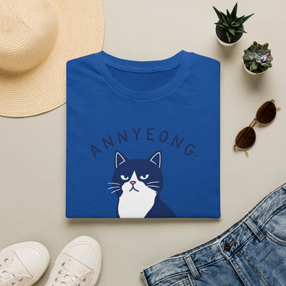Annyeong Cat T-Shirt — Cute Korean Greeting Cat Graphic Tee ("Annyeong Meowseyo")