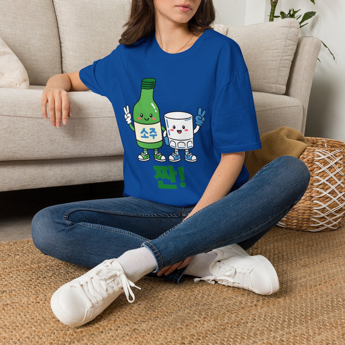 Soju & Shot Glass T‑Shirt — Cute Kawaii Cheers Design (짠!)