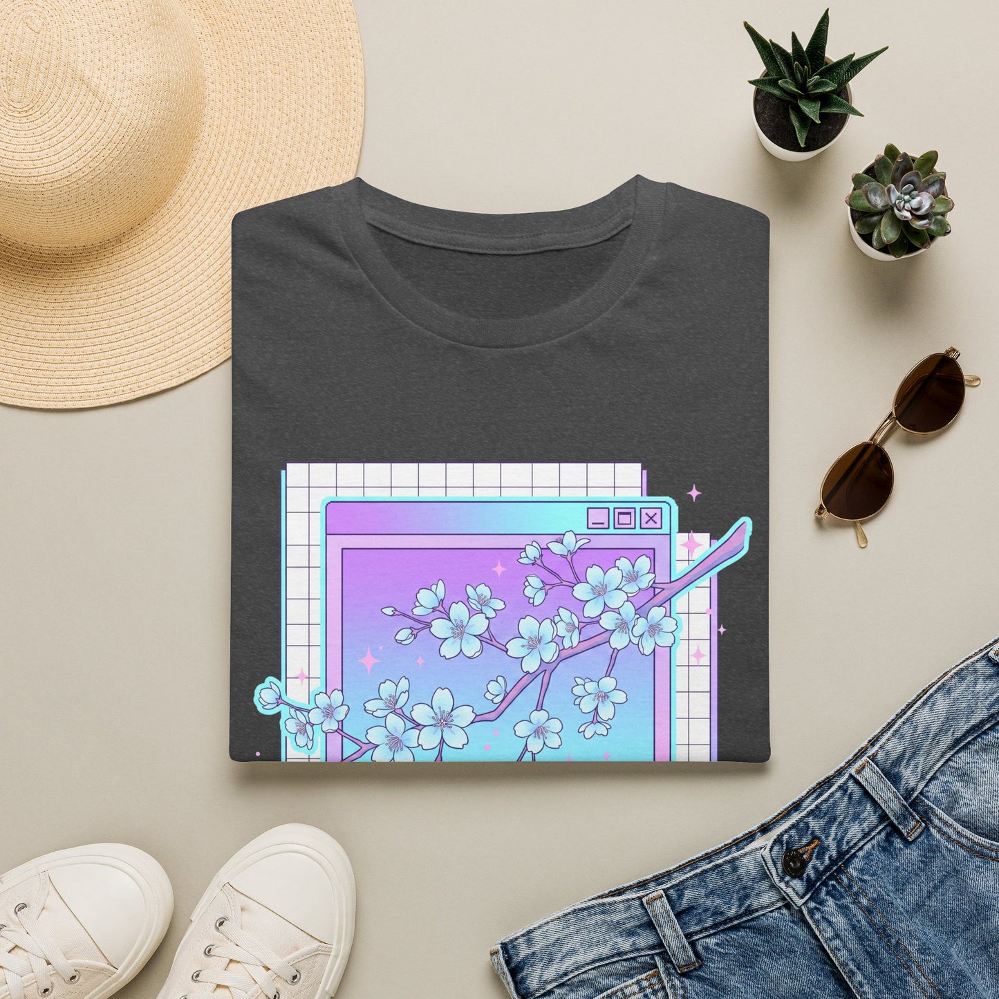 Retro Cherry Blossom T-Shirt — Aesthetic Vaporwave Floral Tee