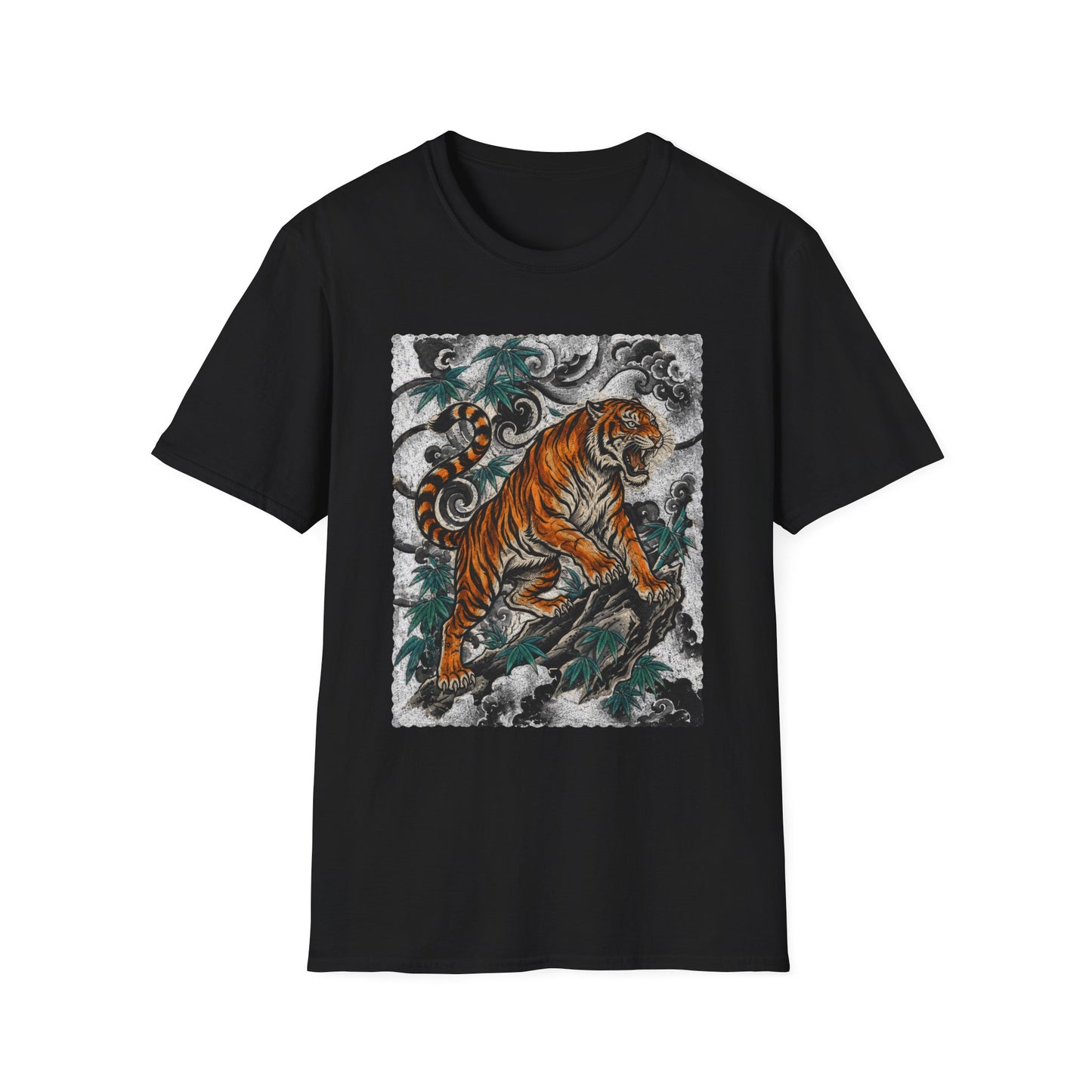 Tiger Tattoo Graphic T‑Shirt — Roaring Tiger Illustration Tee