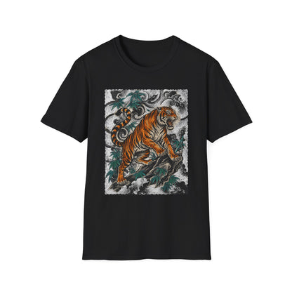 Tiger Tattoo Graphic T‑Shirt — Roaring Tiger Illustration Tee