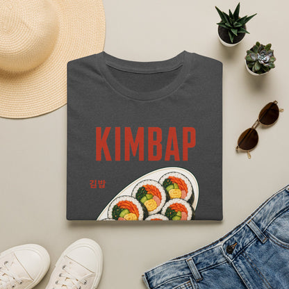 Kimbap T-Shirt — Retro Korean Food Graphic Tee ("KIMBAP" with Made in Korea Roll Art)