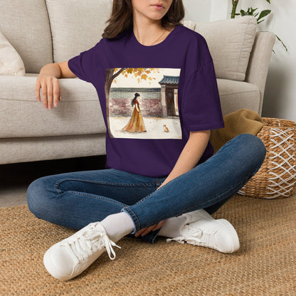 Autumn Stroll Tee — Woman in Traditional Dress Illustration