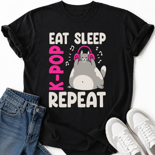 ISSEN SCHLAFEN K-POP KATZE T-SHIRT