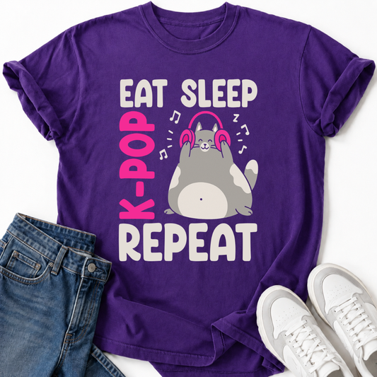 ISSEN SCHLAFEN K-POP KATZE T-SHIRT
