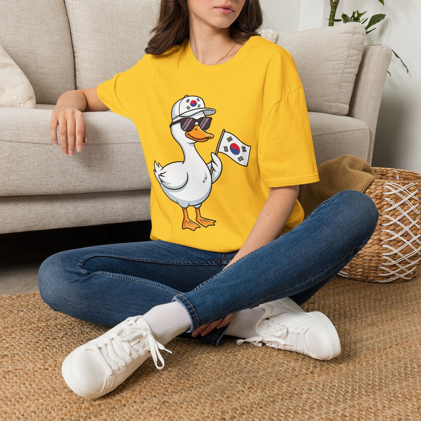 Korean Flag Duck T-Shirt — Cute Sunglasses Duck Holding South Korea Flag
