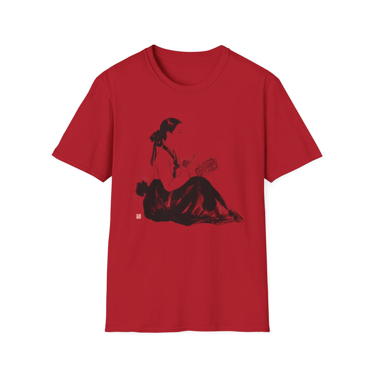Vintage Korean Hanbok Reader T-Shirt — Gentle Ink Illustration Tee