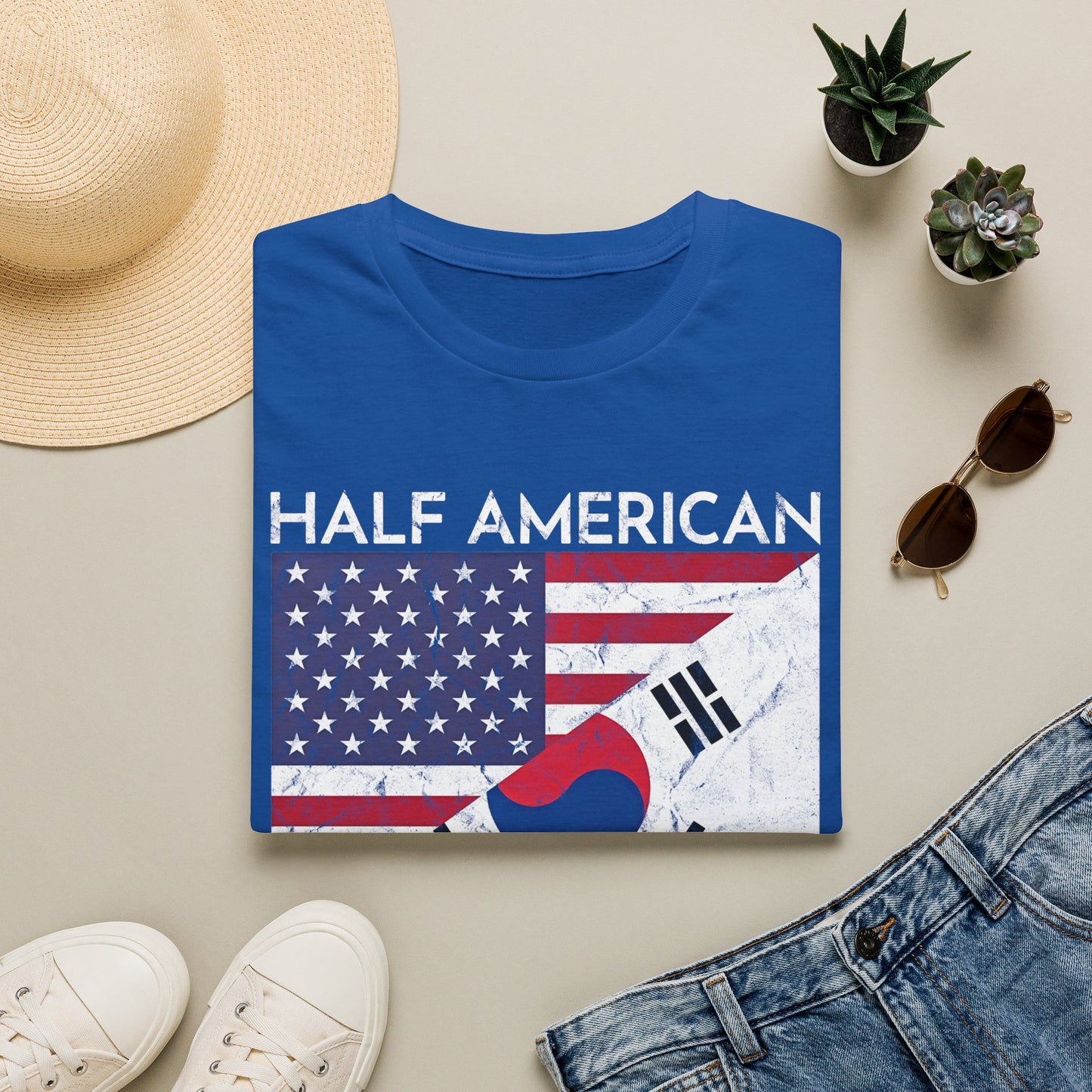 Half American Half Korean T‑Shirt — 'Half American, Half Korean, All Awesome' Patriotic Tee