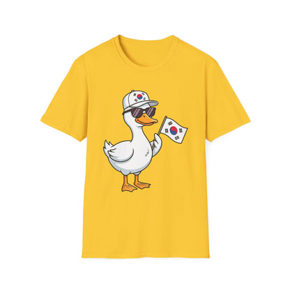 Korean Flag Duck T-Shirt — Cute Sunglasses Duck Holding South Korea Flag