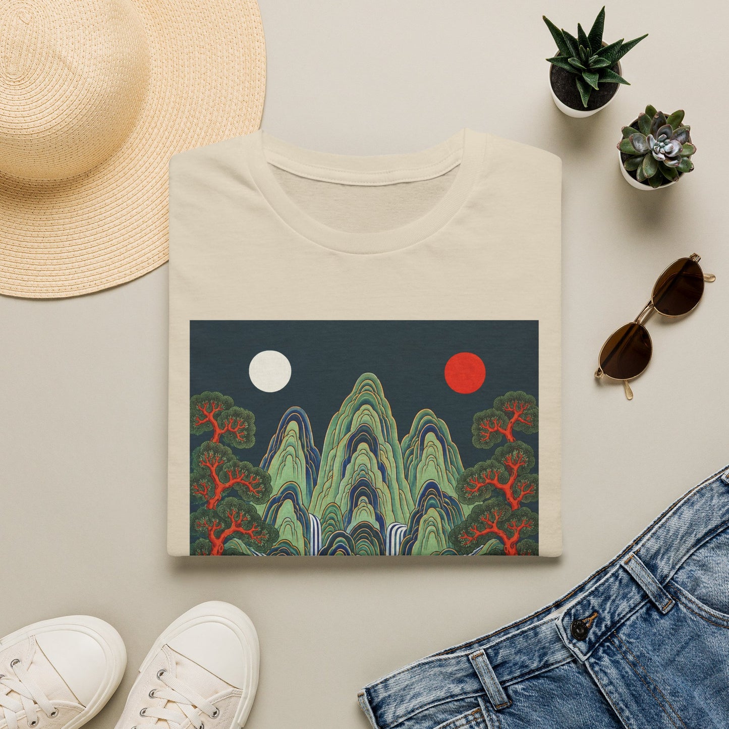 Asian Landscape Tee — Double Sun Mountain Art T-Shirt