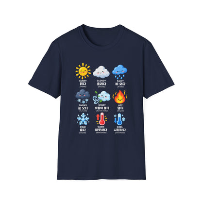 Weather Emoji Chart T-Shirt — Sunny Cloudy Rainy Korean Weather Icons