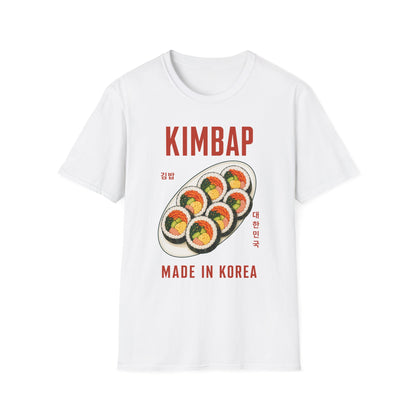 Kimbap T-Shirt — Retro Korean Food Graphic Tee ("KIMBAP" with Made in Korea Roll Art)