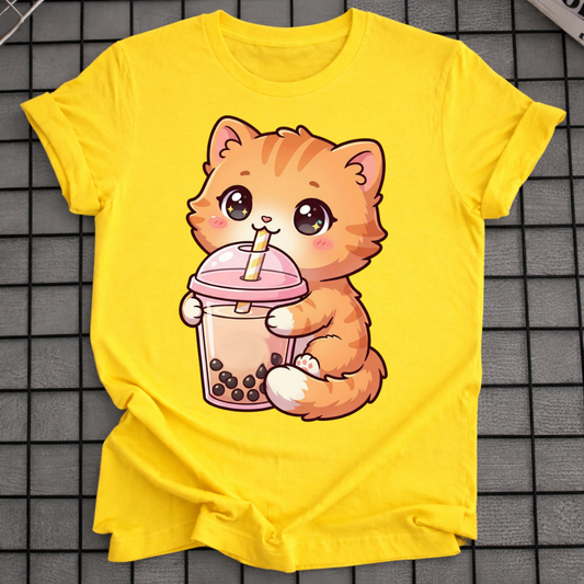 KITTEN DRINKING BUBBLE TEA T-SHIRT