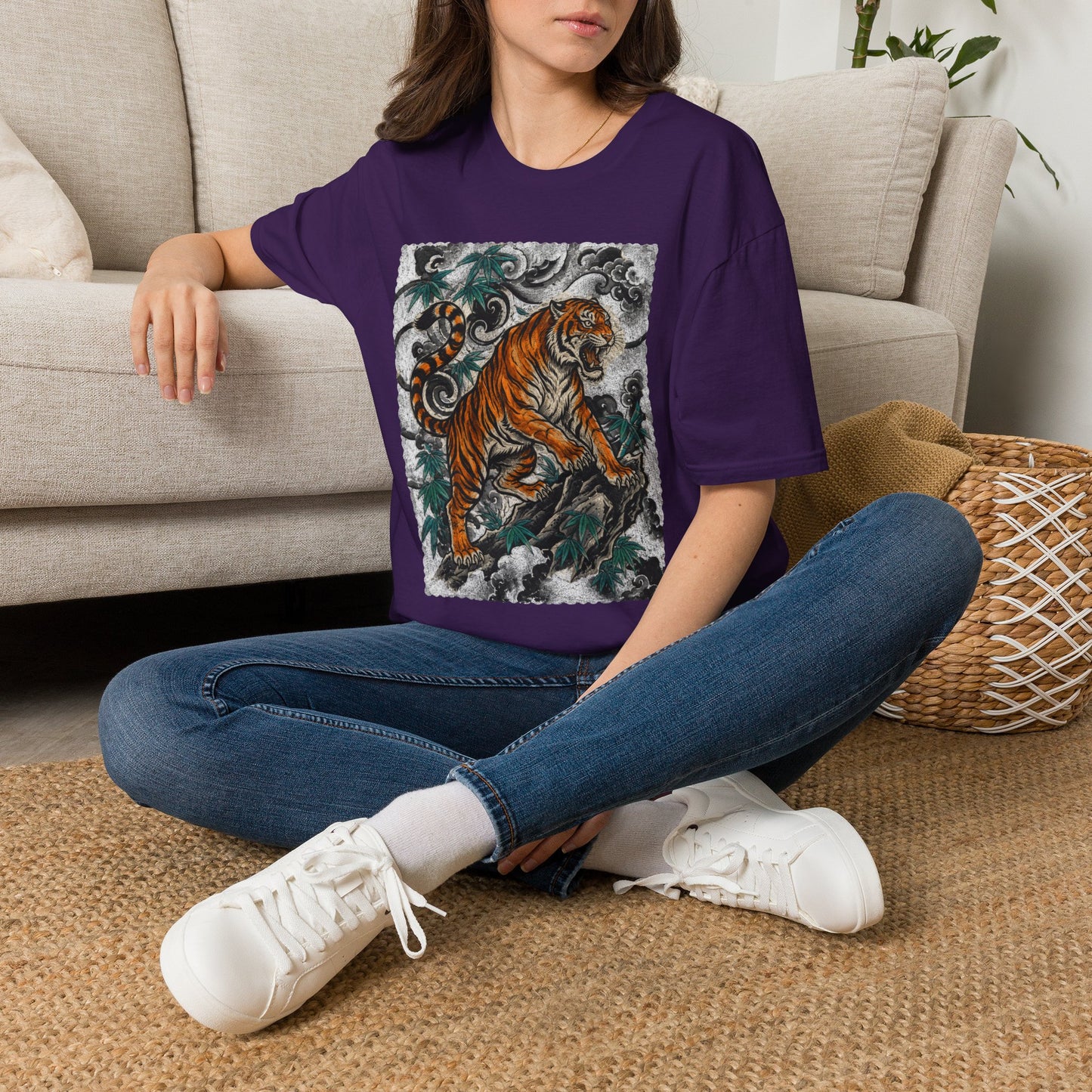 Tiger Tattoo Graphic T‑Shirt — Roaring Tiger Illustration Tee