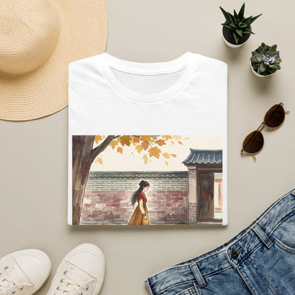 Autumn Stroll Tee — Woman in Traditional Dress Illustration