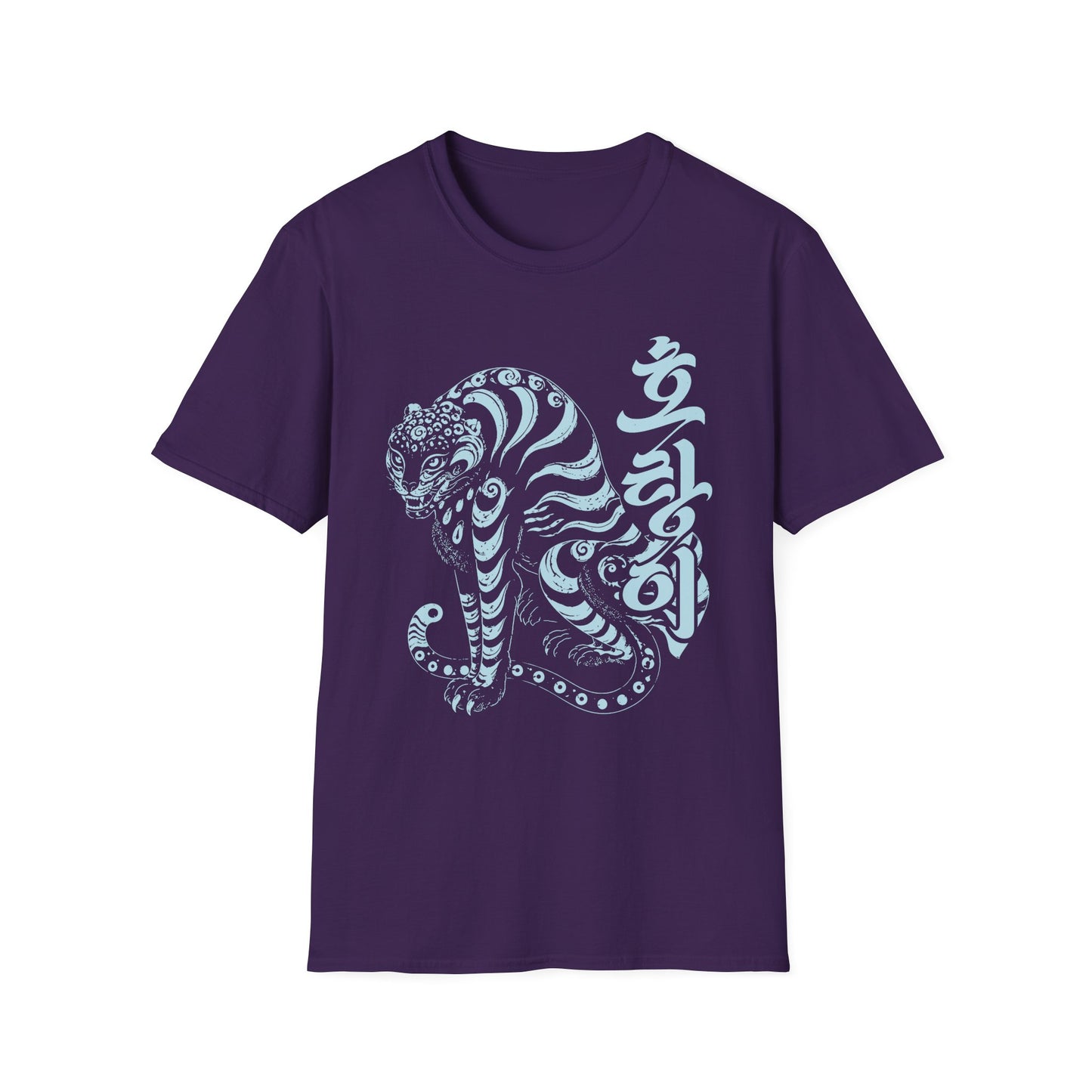 Korean Tiger Graphic T‑Shirt — Stylized Blue Tiger with Hangul Accent