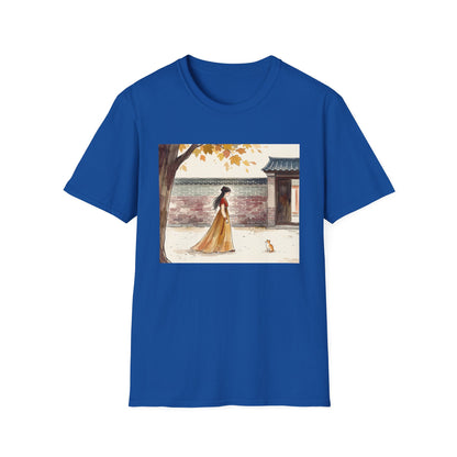Autumn Stroll Tee — Woman in Traditional Dress Illustration