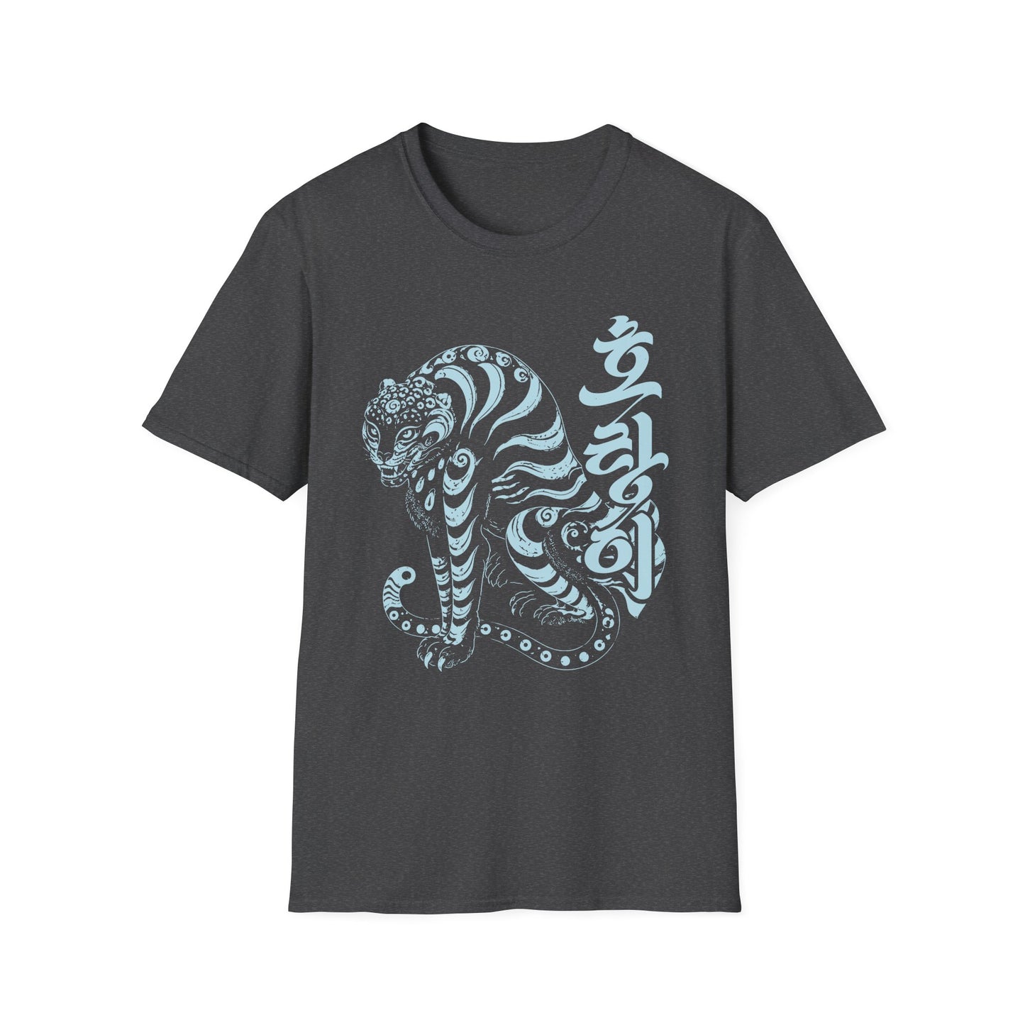 Korean Tiger Graphic T‑Shirt — Stylized Blue Tiger with Hangul Accent