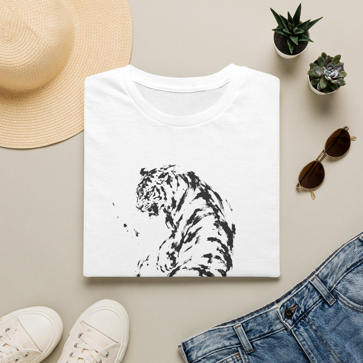 Minimalist Ink Tiger T-Shirt — Monochrome Wildlife Tee