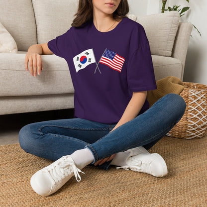 Korea USA Crossed Flags T-Shirt — Korean & American Friendship Tee