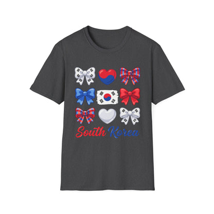 South Korea Bow Graphic T‑Shirt — Korean Flag Heart & Ribbon Design