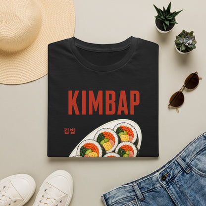 Kimbap T-Shirt — Retro Korean Food Graphic Tee ("KIMBAP" with Made in Korea Roll Art)