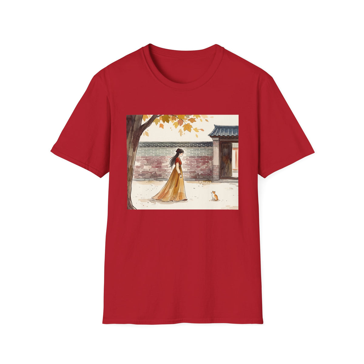 Autumn Stroll Tee — Woman in Traditional Dress Illustration