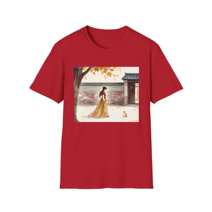 Autumn Stroll Tee — Woman in Traditional Dress Illustration