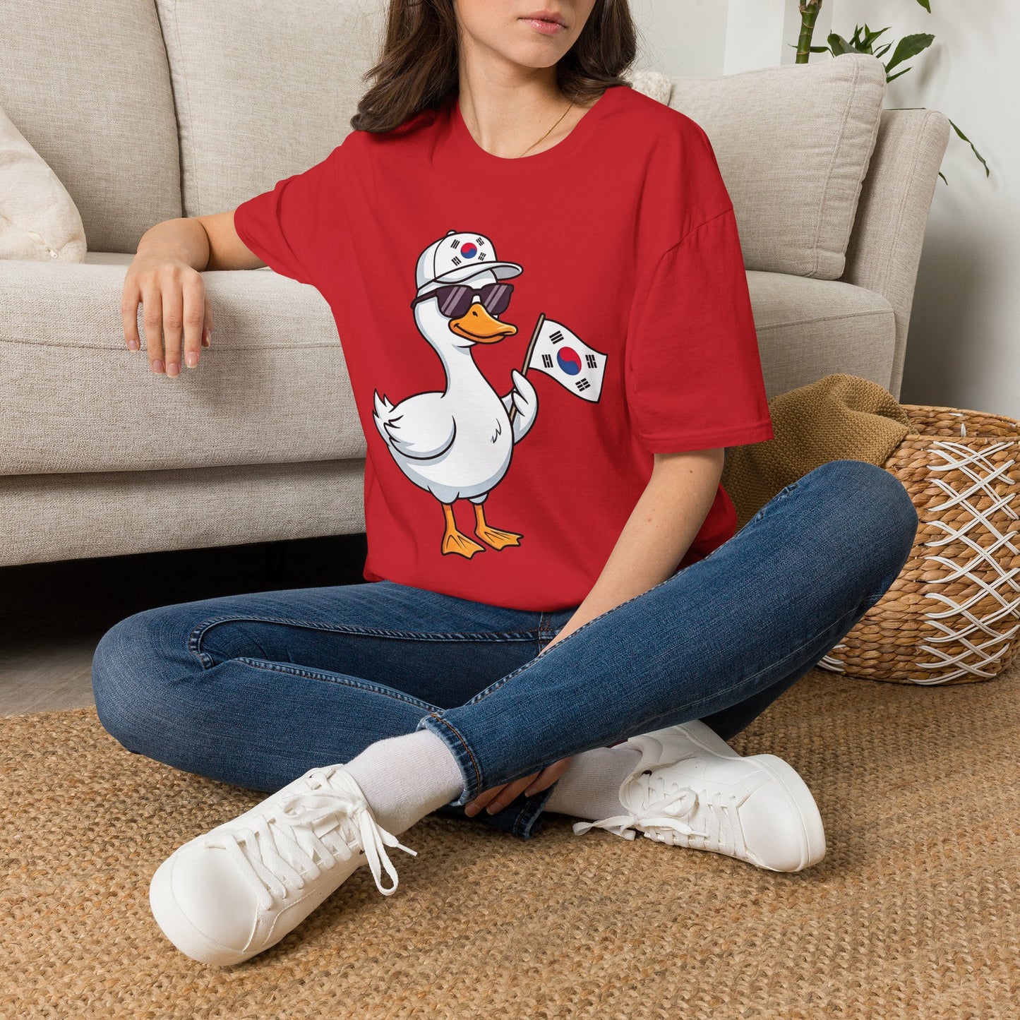 Korean Flag Duck T-Shirt — Cute Sunglasses Duck Holding South Korea Flag