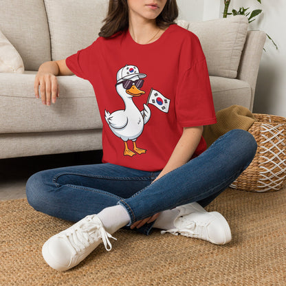 Korean Flag Duck T-Shirt — Cute Sunglasses Duck Holding South Korea Flag
