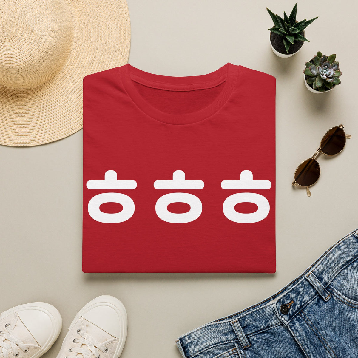 Korean 'ㅎㅎㅎ' Minimalist Graphic Tee — Funny Laughing Text Shirt
