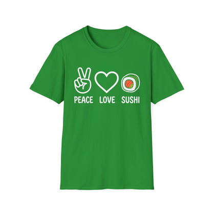 Peace Love Sushi T-Shirt — Cute Sushi Graphic Tee for Foodies