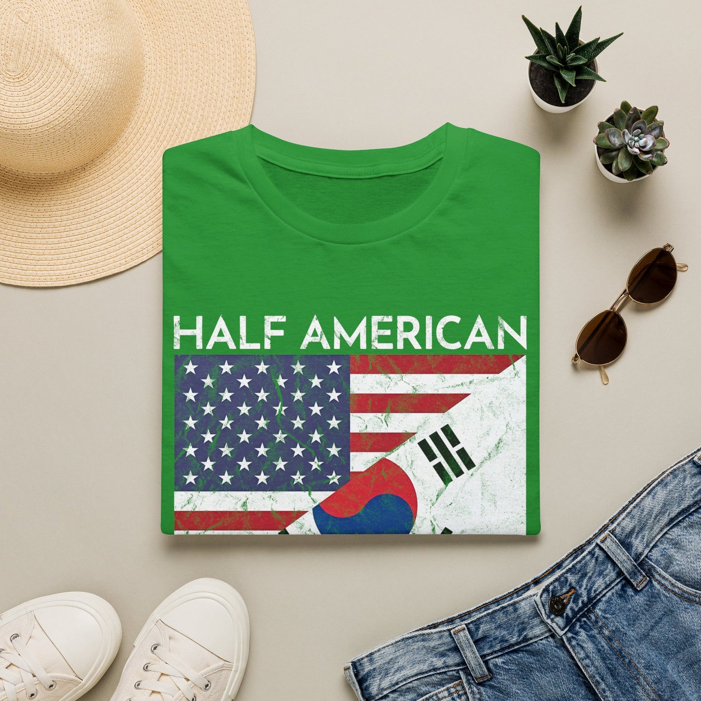 Half American Half Korean T‑Shirt — 'Half American, Half Korean, All Awesome' Patriotic Tee