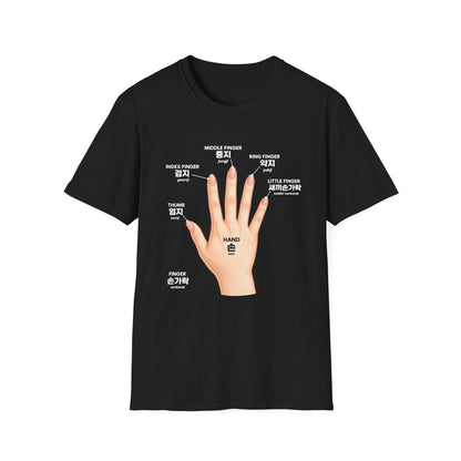 Korean Finger Labels T-Shirt — Hand Anatomy Graphic Tee (Index, Middle, Ring, Pinky, Thumb)