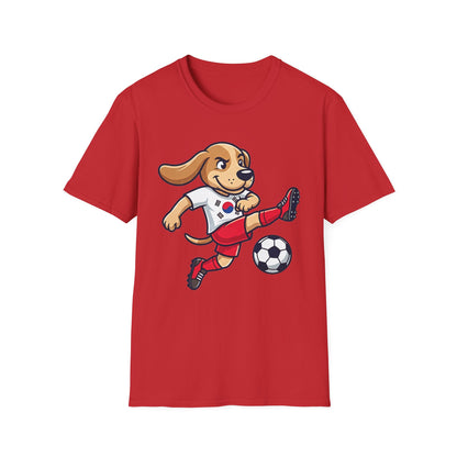 Kids’ Soccer Dog T-Shirt — Cute Cartoon Puppy Kicking Ball (Korean Flag Jersey)