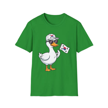Korean Flag Duck T-Shirt — Cute Sunglasses Duck Holding South Korea Flag