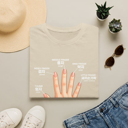 Korean Finger Labels T-Shirt — Hand Anatomy Graphic Tee (Index, Middle, Ring, Pinky, Thumb)
