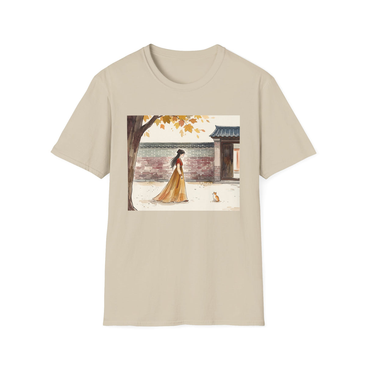 Autumn Stroll Tee — Woman in Traditional Dress Illustration