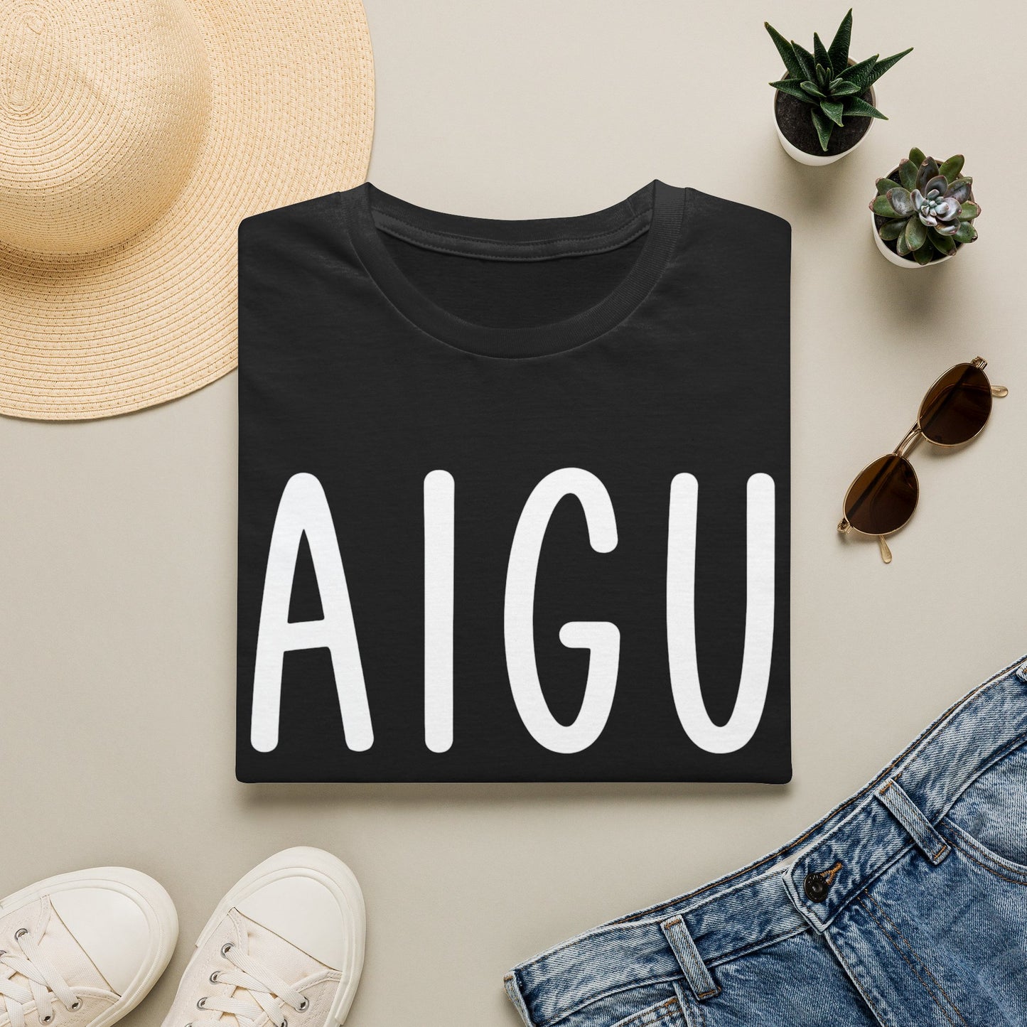 AIGU Korean Text Graphic T-Shirt — Cute K-pop Inspired Lettering Tee